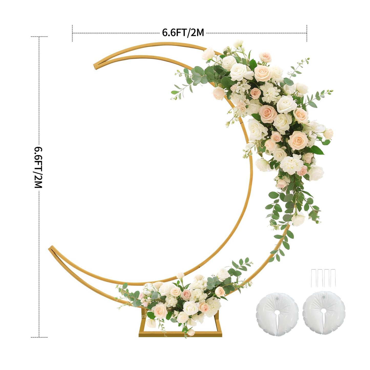 6.6FT Curved Moon Balloon Arch Stand – Gold Metal Wedding Backdrop Frame with Rectangular Base, Perfect for Weddings, Baby Showers & Parties