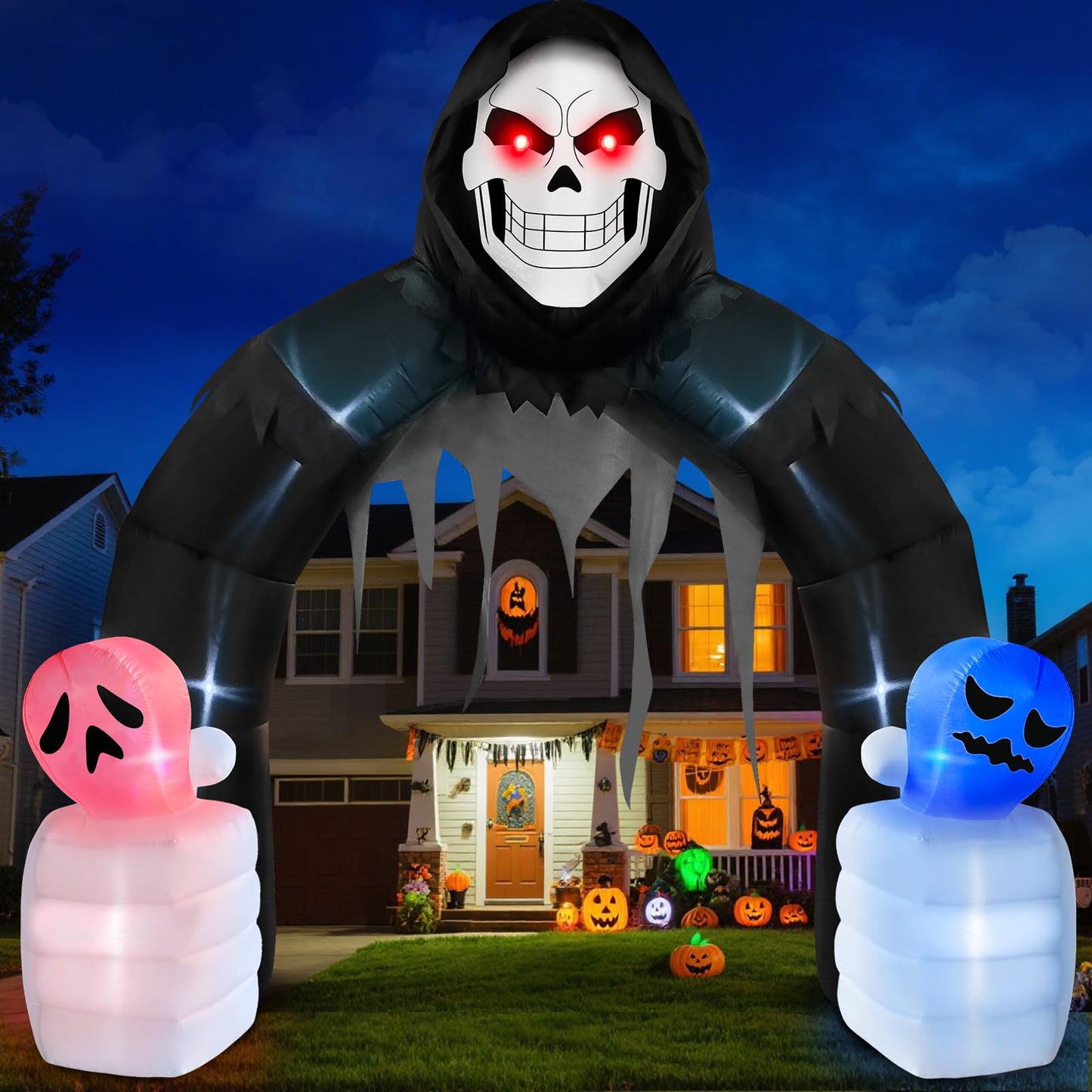 Danxilu 10FT Halloween Inflatable Grim Reaper Arch – Outdoor LED Yard Decoration for Haunted House, Garden & Party