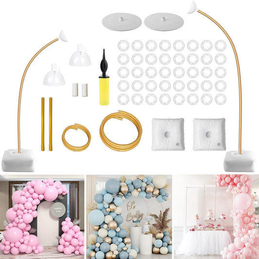 Balloon Arch Stand Set – 2.5m & 1.5m Freely Bendable Half Balloon Column Stands with Bases, Water Bags & Accessories (Gold)