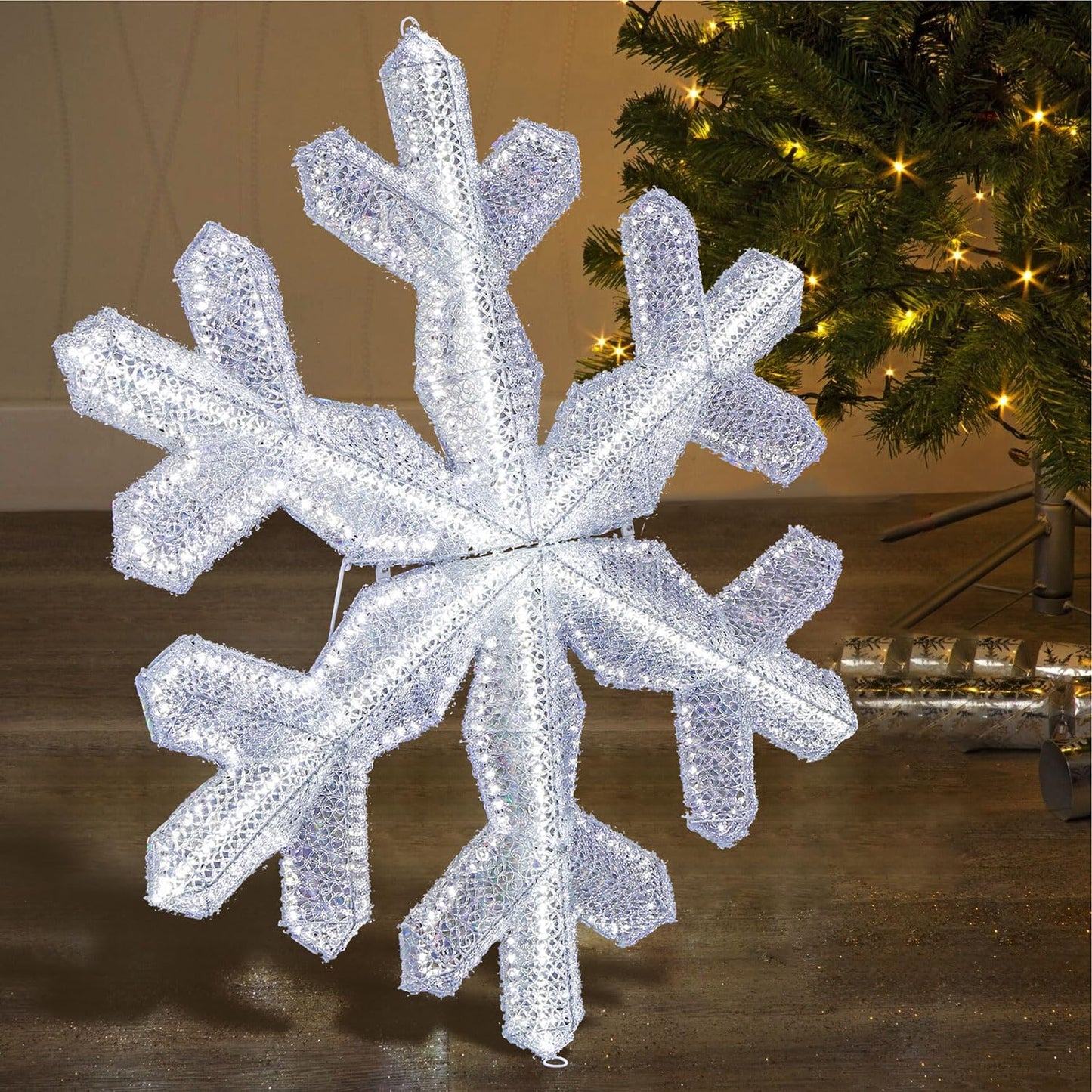 100cm Giant Pre-Lit Snowflake Christmas Decoration with 180 LED Lights – Indoor/Outdoor, Cool White