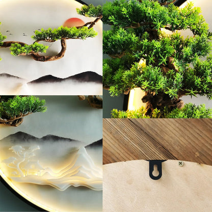 3D Pine Bonsai Wall Sculpture with LED Light – Artistic Wall Décor for Living Room, Office & Entryway