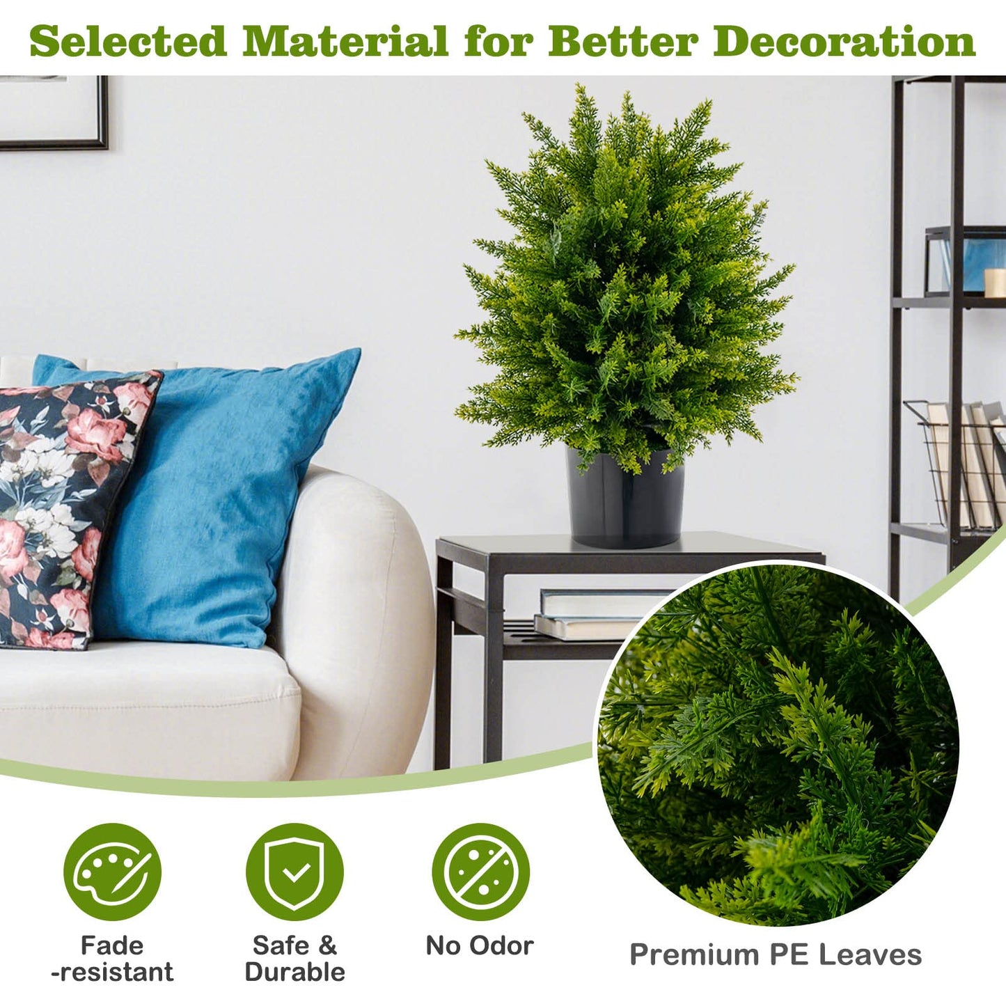 Set of 2 Artificial Cypress Topiary Ball Trees – 50cm Faux Cedar Plants in Weighted Pots, Indoor & Outdoor Decorative Greenery