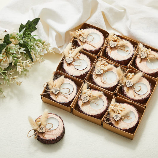50-Piece Rustic Wedding Candle Favors – Tealight Holders with Dried Flowers for Bridal Showers & Wedding Décor