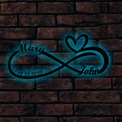 Custom Infinity Metal Sign with LED Lights – Personalized Heart Wall Décor for Weddings, Anniversaries & Home