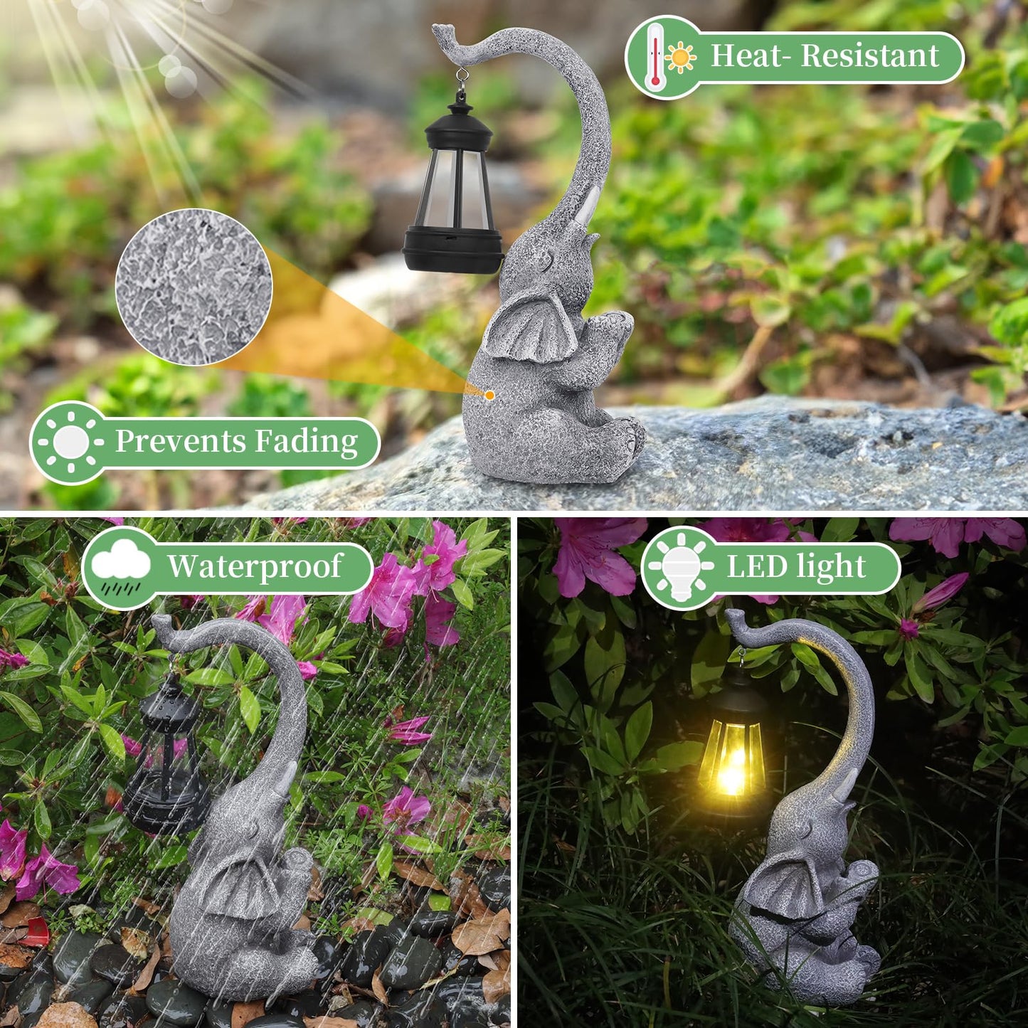 Solar Elephant Garden Statue – Outdoor Resin Ornament with LED Lantern, Weatherproof Décor for Patio, Yard & Home – Gift for Mum & Women