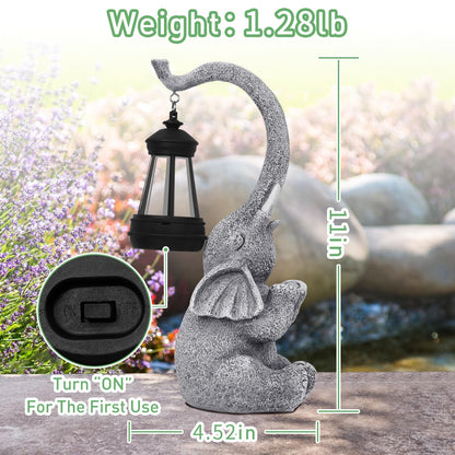Solar Elephant Garden Statue – Outdoor Resin Ornament with LED Lantern, Weatherproof Décor for Patio, Yard & Home – Gift for Mum & Women