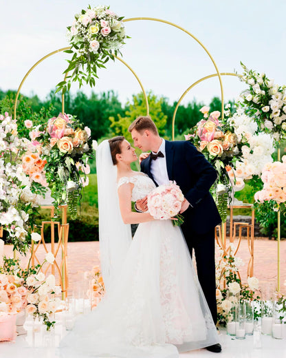 Set of 3 Gold Metal Wedding Arch Backdrop Stands – 7.2FT, 6.6FT, 6FT Balloon Arch Frames for Ceremony, Reception & Event Decorations