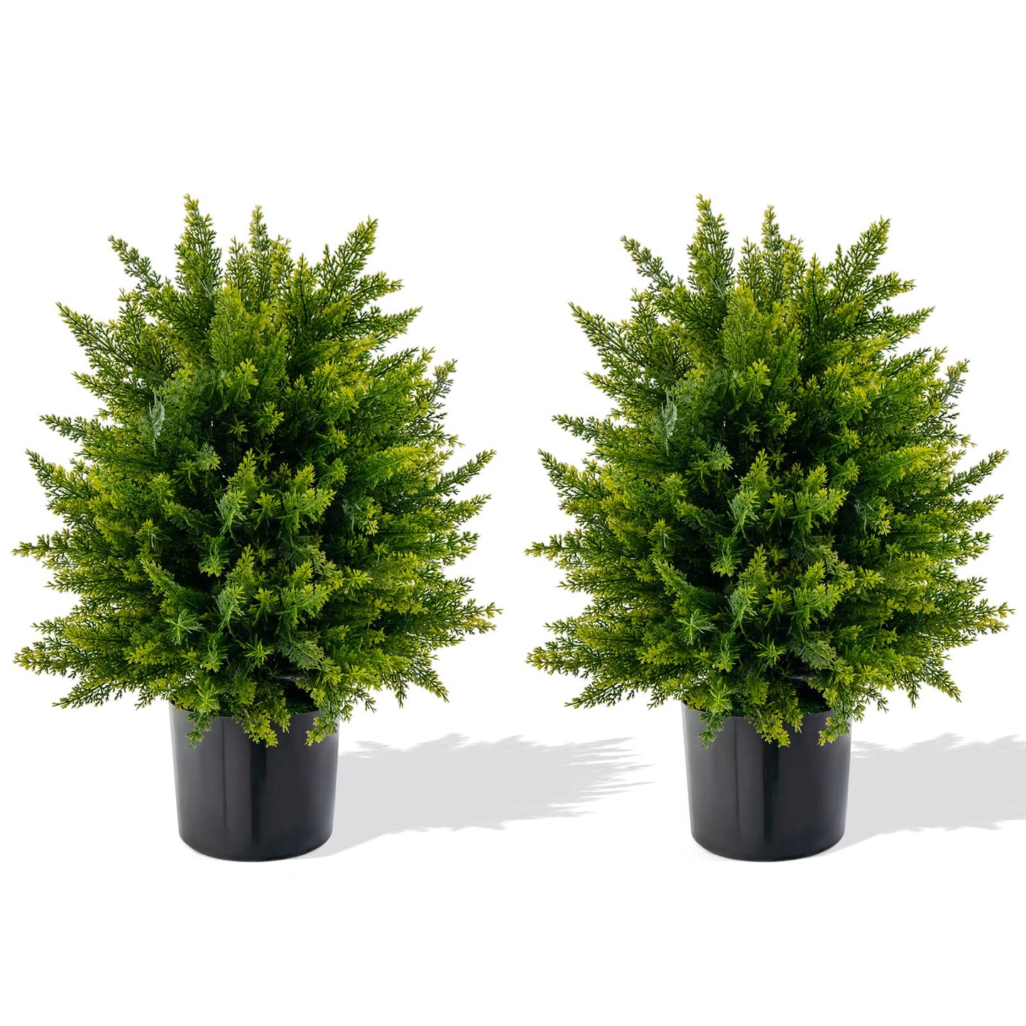 Set of 2 Artificial Cypress Topiary Ball Trees – 50cm Faux Cedar Plants in Weighted Pots, Indoor & Outdoor Decorative Greenery
