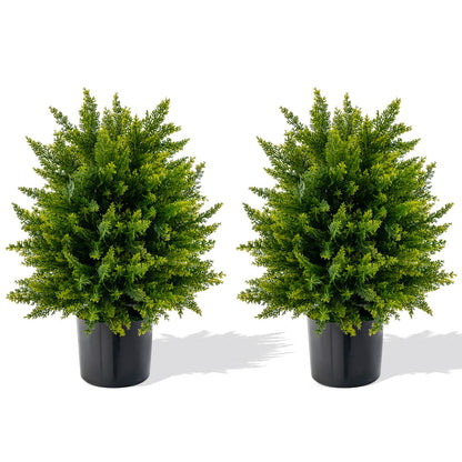 Set of 2 Artificial Cypress Topiary Ball Trees – 50cm Faux Cedar Plants in Weighted Pots, Indoor & Outdoor Decorative Greenery