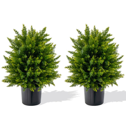 Set of 2 Artificial Cypress Topiary Ball Trees – 50cm Faux Cedar Plants in Weighted Pots, Indoor & Outdoor Decorative Greenery