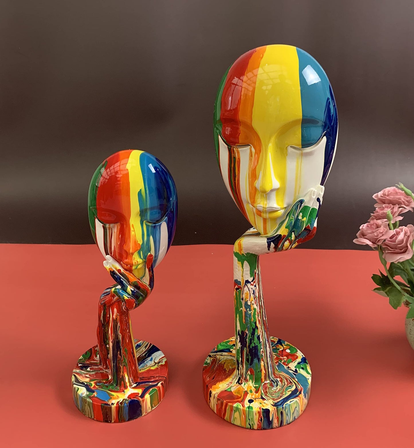 Abstract Colorful Woman Face Statue – Modern Thinker Lady Sculpture, Resin Art Décor for Living Room, Office & Home Interiors (Small, 30cm)