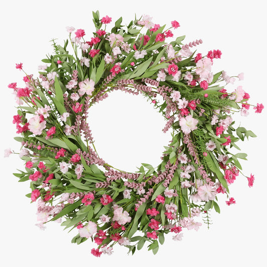 26" Artificial Spring Wreath with Wildflowers – CHEAWRTZ Cherry Blossom Pink Door & Wall Decoration for Indoor & Outdoor Use