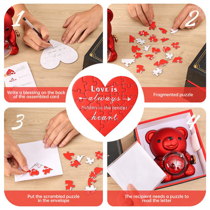 Romantic Teddy Bear with Preserved Red Rose, Hidden Jewelry Box & Heart Necklace – Unique Gift for Valentine’s, Anniversaries & Weddings