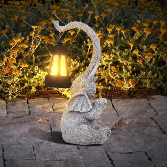Solar Elephant Garden Statue – Outdoor Resin Ornament with LED Lantern, Weatherproof Décor for Patio, Yard & Home – Gift for Mum & Women