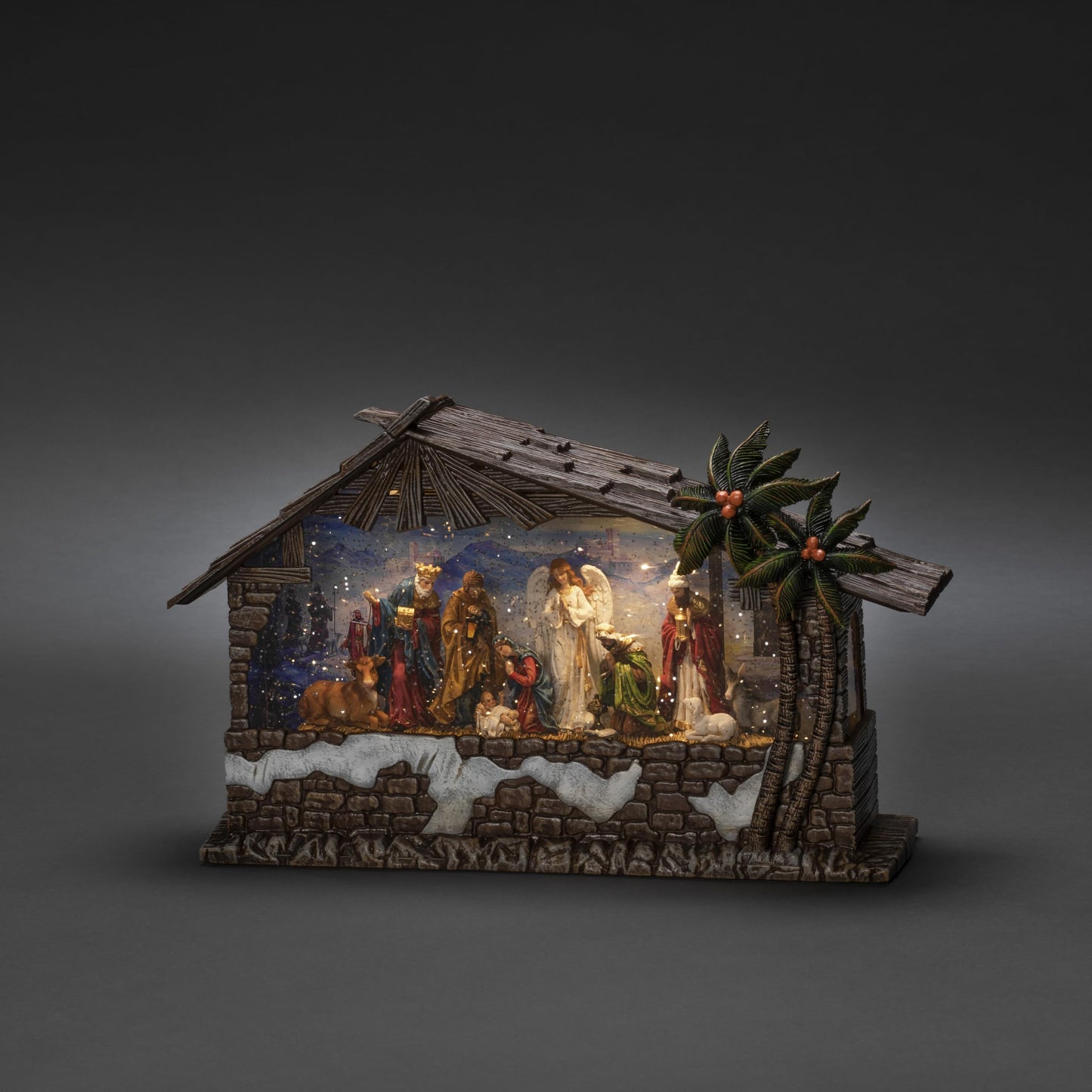 Konstsmide LED Snow Globe Nativity – Indoor Christmas Decoration with Water, Battery or USB Operated