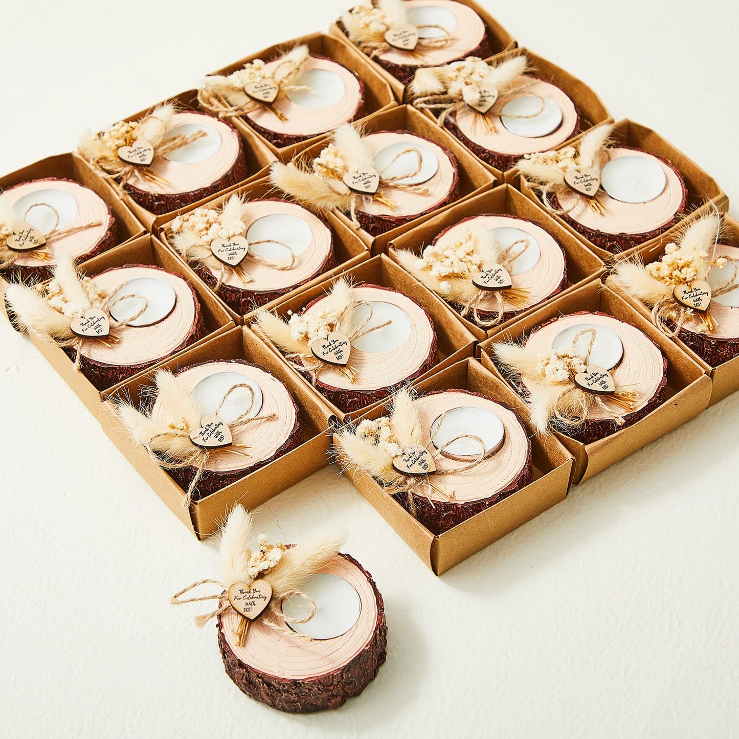 50-Piece Rustic Wedding Candle Favors – Tealight Holders with Dried Flowers for Bridal Showers & Wedding Décor