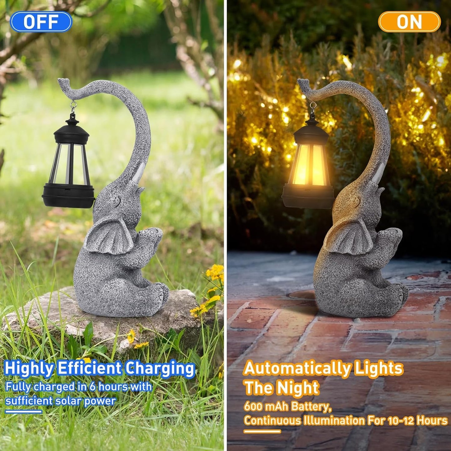 Solar Elephant Garden Statue – Outdoor Resin Ornament with LED Lantern, Weatherproof Décor for Patio, Yard & Home – Gift for Mum & Women