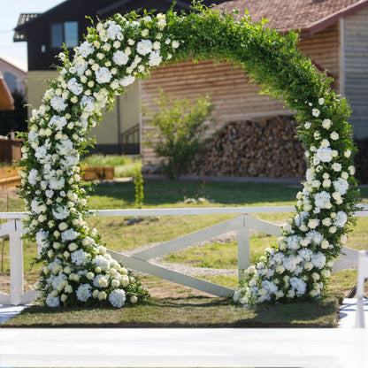 Large White Metal Circular Wedding Arch – 240x200cm Heavy Duty Round Backdrop Frame for Balloons, Flowers & Event Decorations