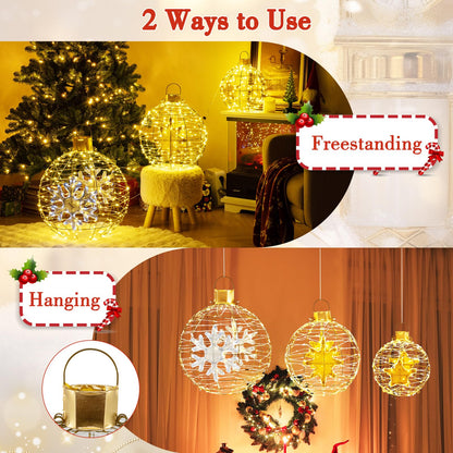 3-Piece Christmas LED Ball Light Set – Golden Hanging Sphere Ornaments with 732 LED Lights & Metal Frame – Indoor/Outdoor Holiday Decoration