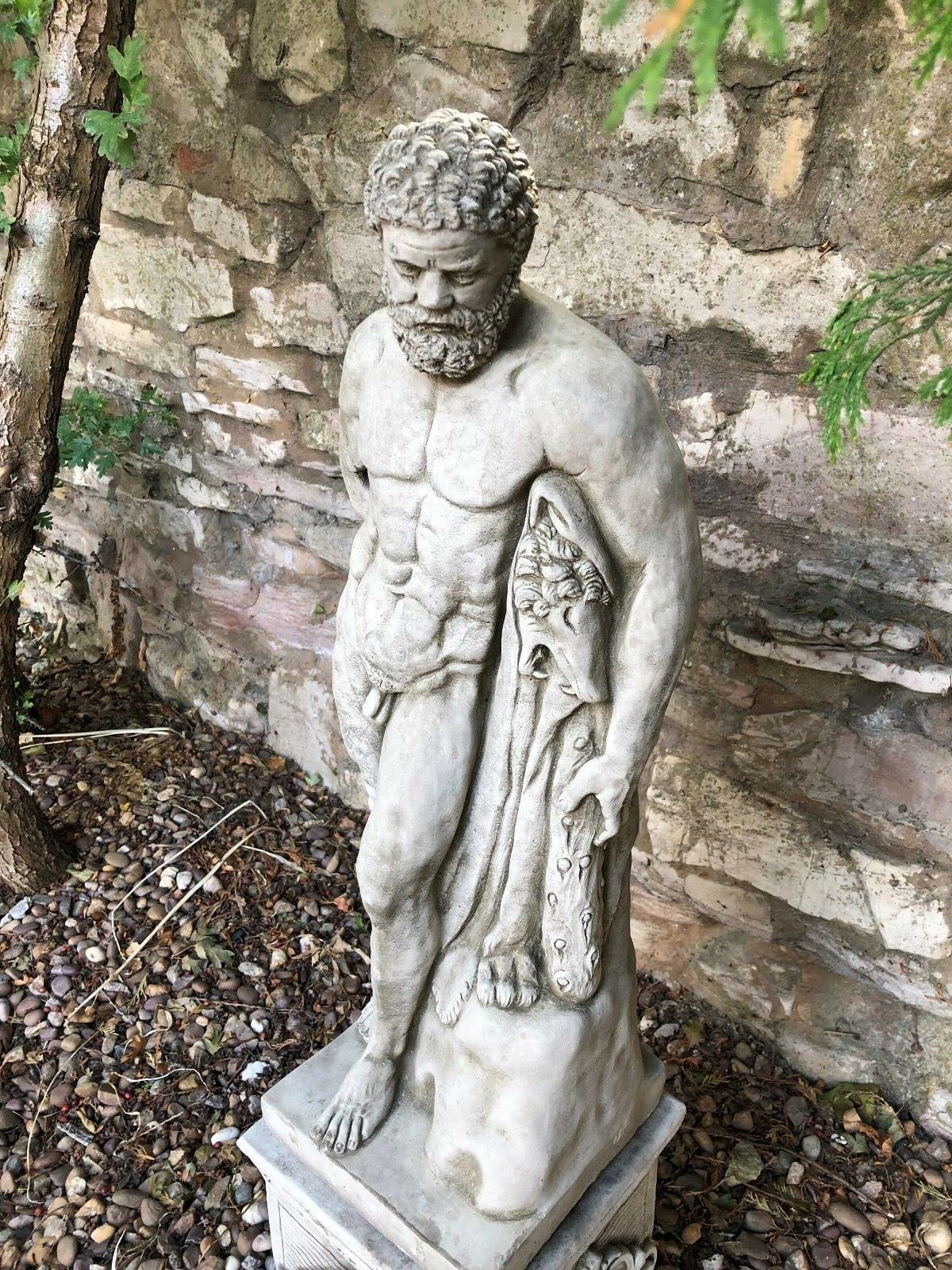 Ancient Greek-Style Concrete Male Sculpture – Handmade Stone Statue Garden & Home Ornament (Grey)