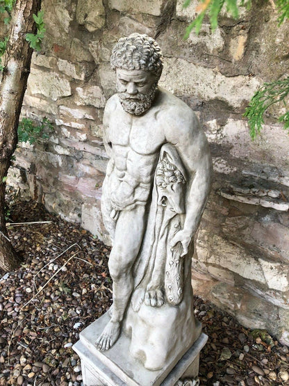 Ancient Greek-Style Concrete Male Sculpture – Handmade Stone Statue Garden & Home Ornament (Grey)