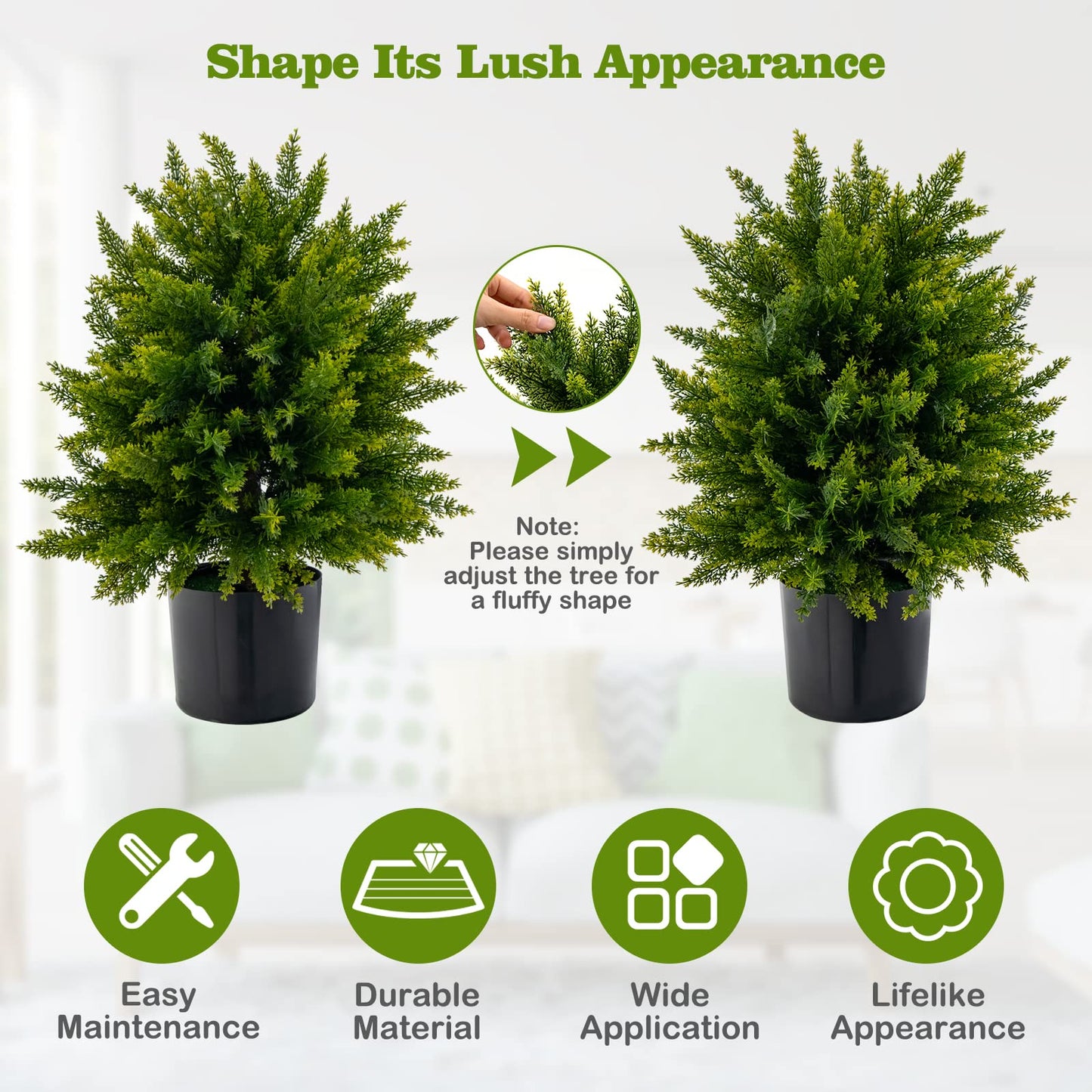 Set of 2 Artificial Cypress Topiary Ball Trees – 50cm Faux Cedar Plants in Weighted Pots, Indoor & Outdoor Decorative Greenery