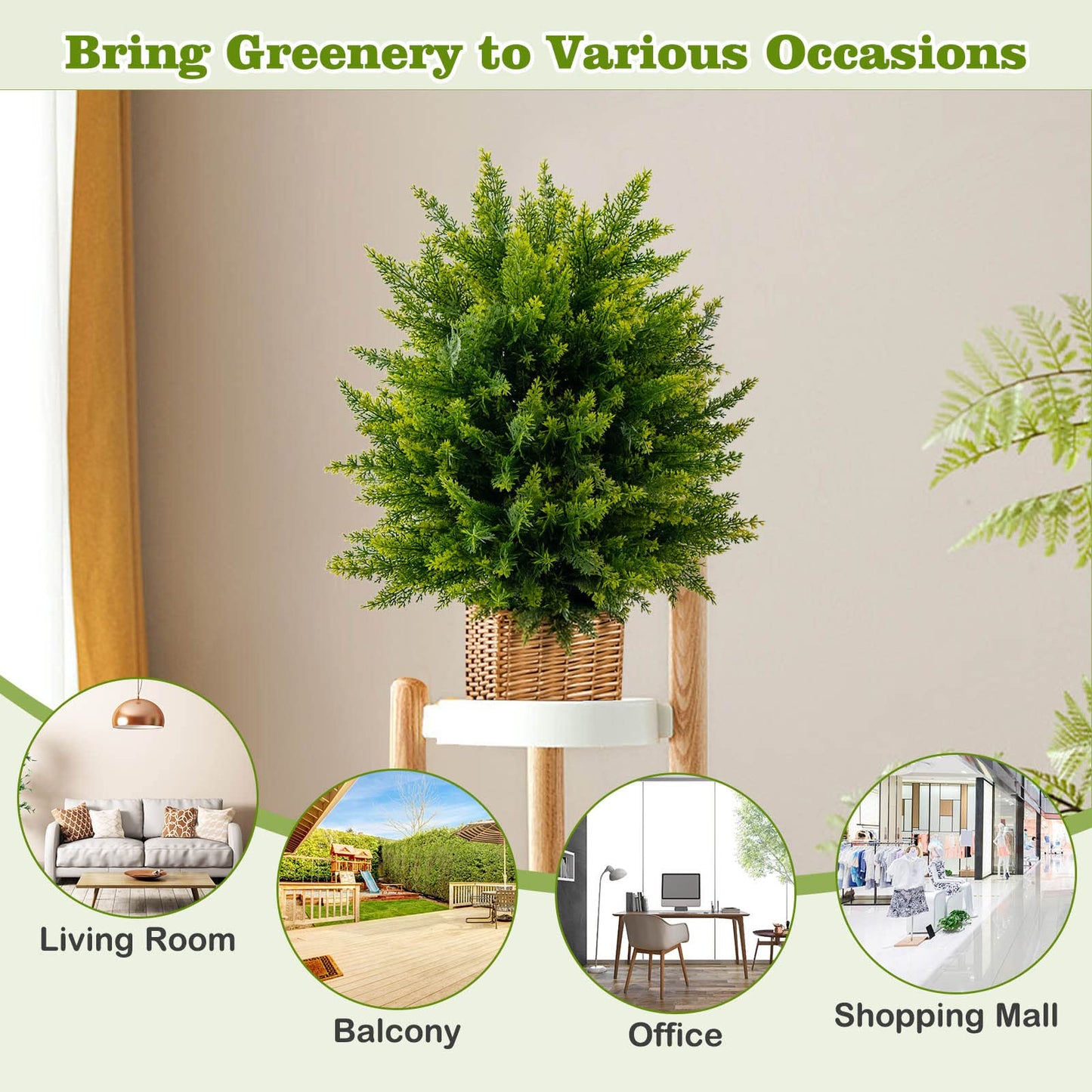 Set of 2 Artificial Cypress Topiary Ball Trees – 50cm Faux Cedar Plants in Weighted Pots, Indoor & Outdoor Decorative Greenery