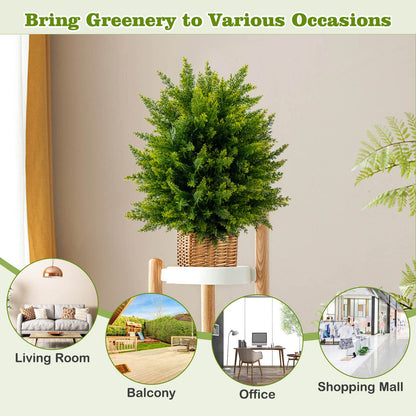Set of 2 Artificial Cypress Topiary Ball Trees – 50cm Faux Cedar Plants in Weighted Pots, Indoor & Outdoor Decorative Greenery