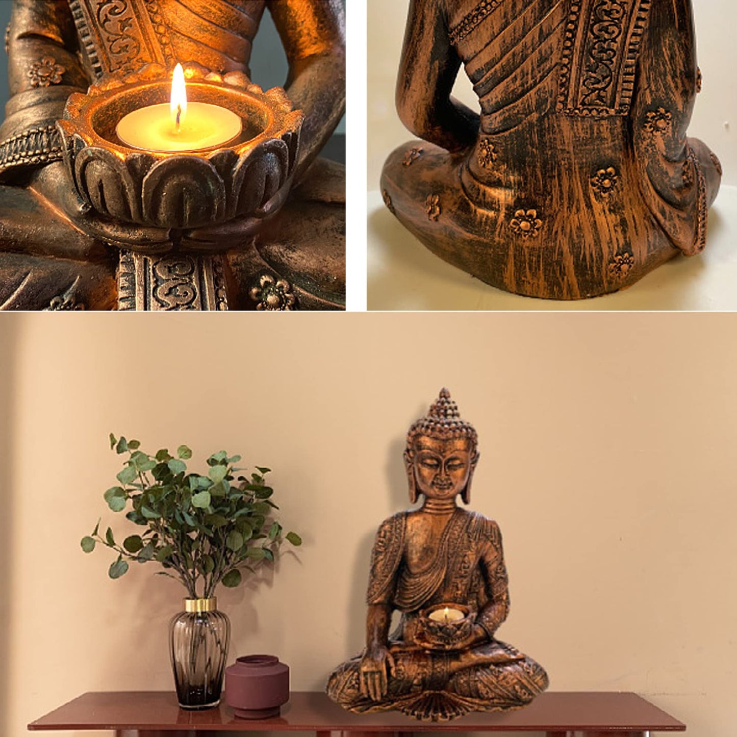 Meditating Buddha Statue – Feng Shui Resin Figurine for Home, Garden, and Zen Décor (Copper Finish)