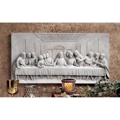 Design Toscano The Last Supper Religious Wall Frieze Sculpture, 58 cm, Polyresin, Antique Stone