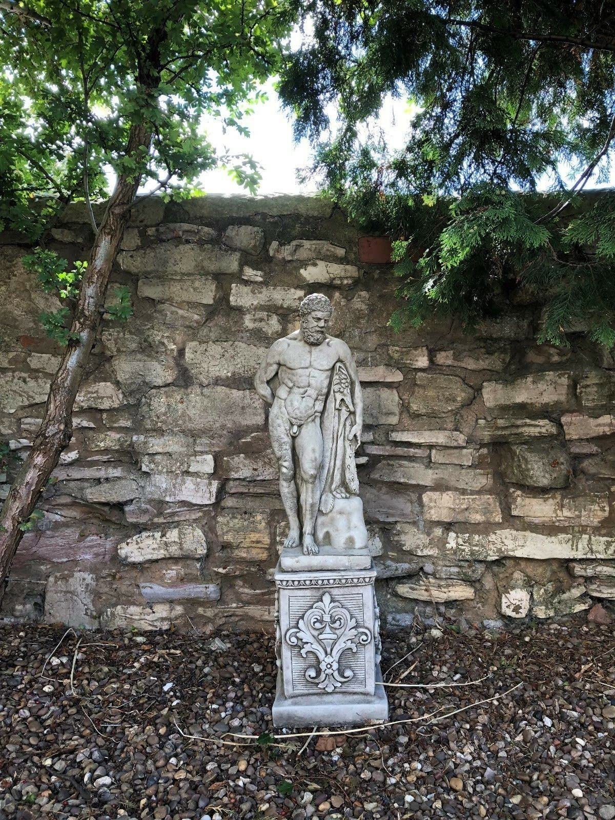 Ancient Greek-Style Concrete Male Sculpture – Handmade Stone Statue Garden & Home Ornament (Grey)