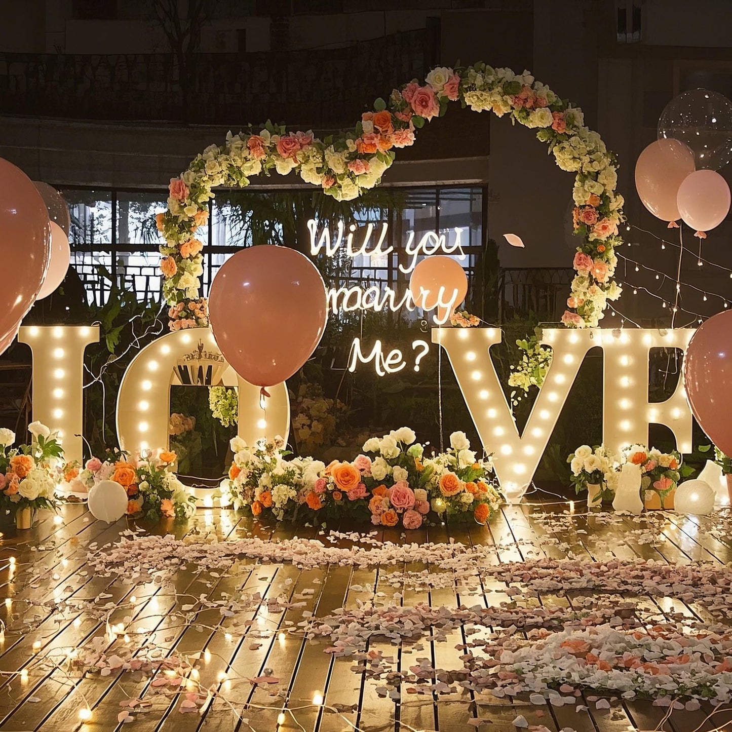 6.6FT Tilted Heart Metal Balloon Arch Stand – Gold Wedding Backdrop Frame with Water Bags for Weddings, Proposals & Party Decorations