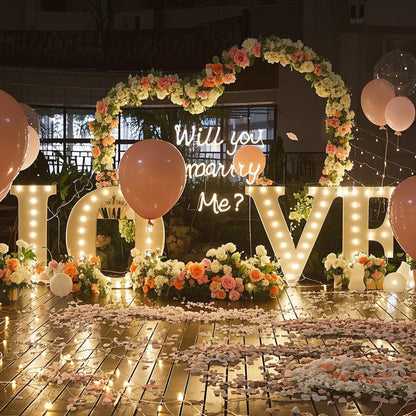 6.6FT Tilted Heart Metal Balloon Arch Stand – Gold Wedding Backdrop Frame with Water Bags for Weddings, Proposals & Party Decorations