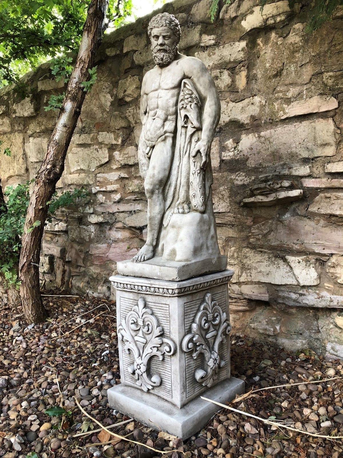 Ancient Greek-Style Concrete Male Sculpture – Handmade Stone Statue Garden & Home Ornament (Grey)