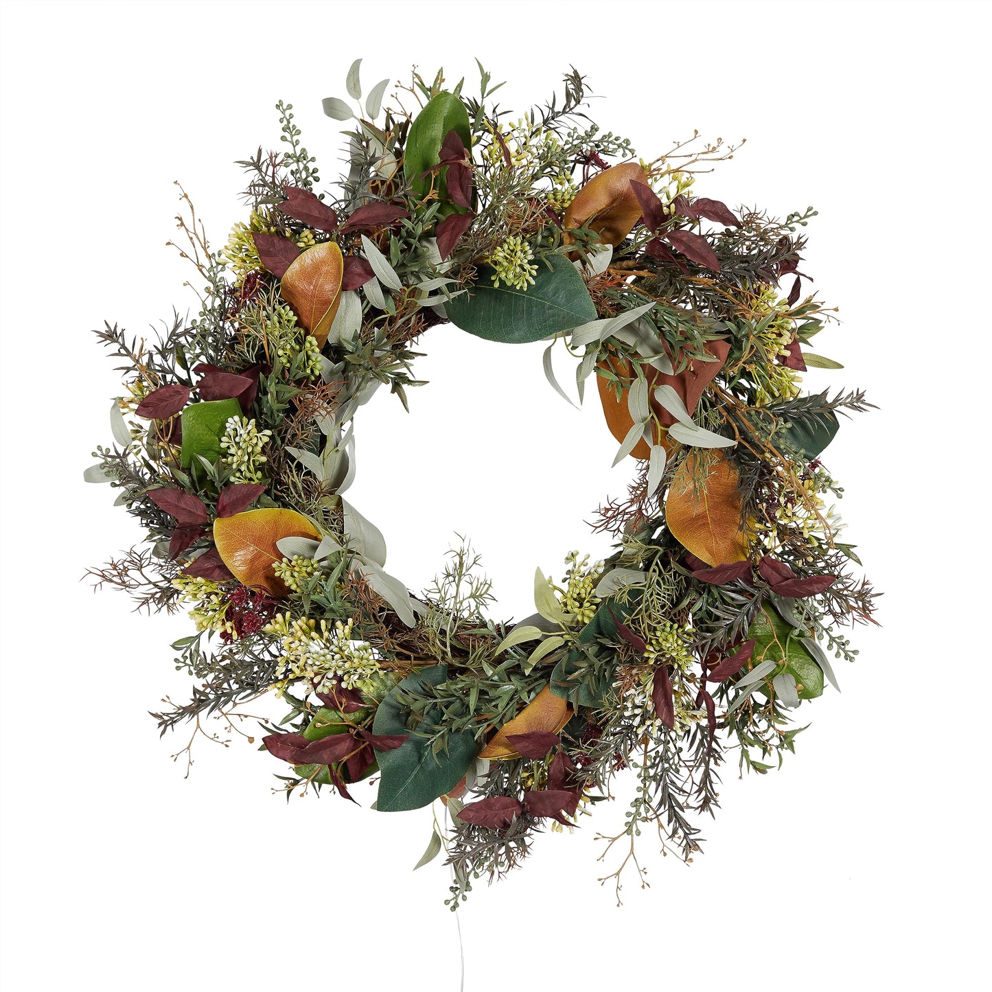 60cm Pre-Lit Red Robin & Eucalyptus Christmas Wreath – Artificial Front Door Decoration with 50 LED Lights, Battery Operated, Indoor/Outdoor