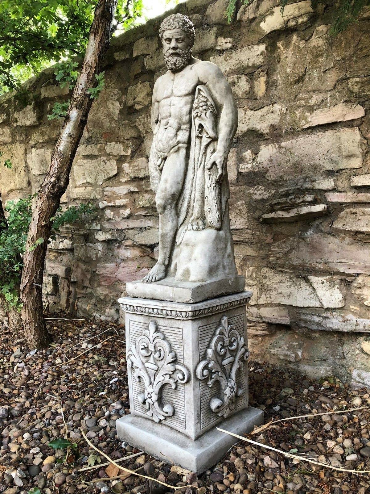 Ancient Greek-Style Concrete Male Sculpture – Handmade Stone Statue Garden & Home Ornament (Grey)