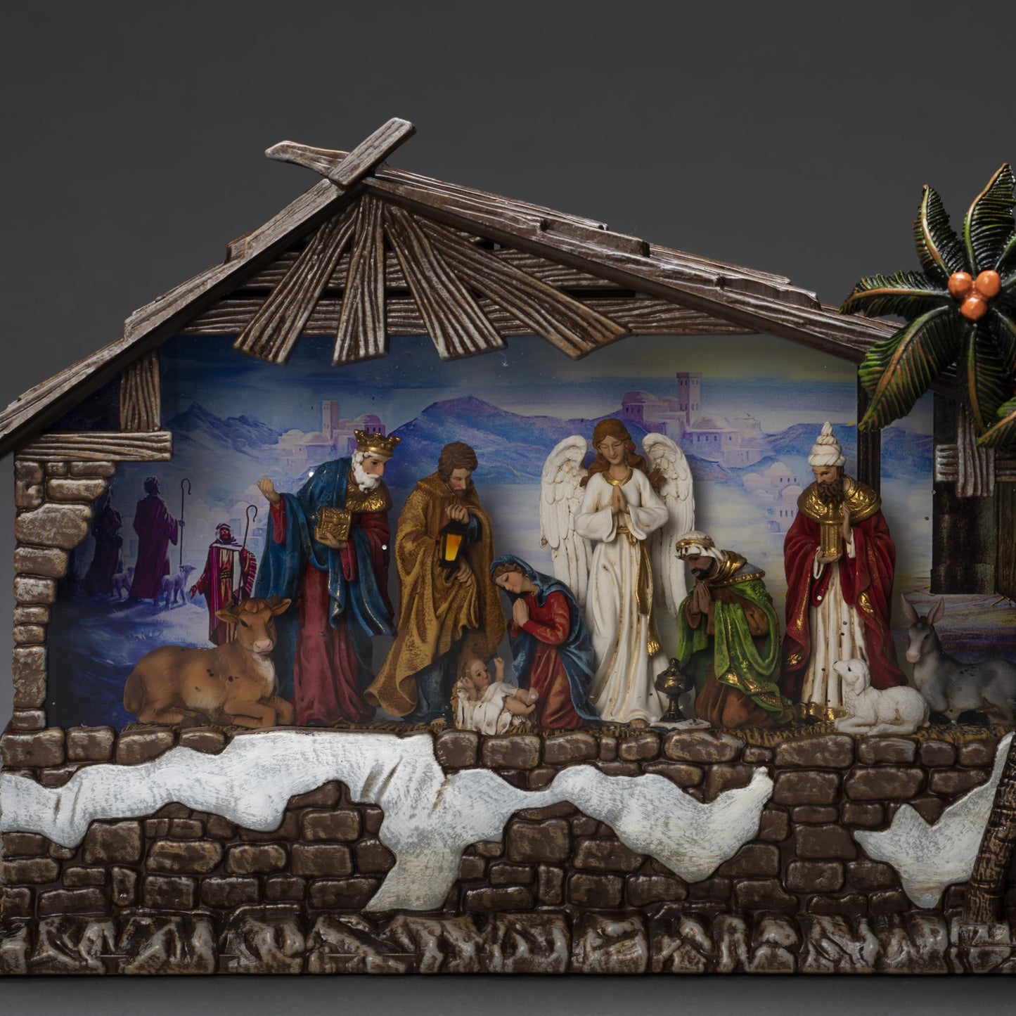Konstsmide LED Snow Globe Nativity – Indoor Christmas Decoration with Water, Battery or USB Operated